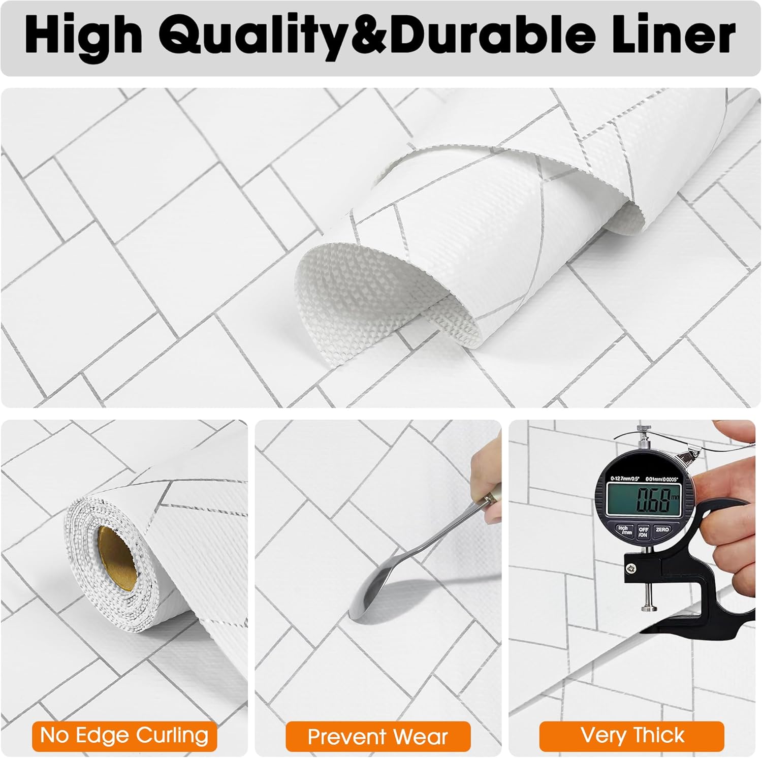 Drawer and Shelf Liner for Kitchen Cabinets Non-Adhesive, Non-Slip Cabinet Liner Shelf Paper Strong Grip Waterproof Easy to Clean for Kitchen Shelves Cupboard,Silver Rhombus,17.5IN X 20FT
