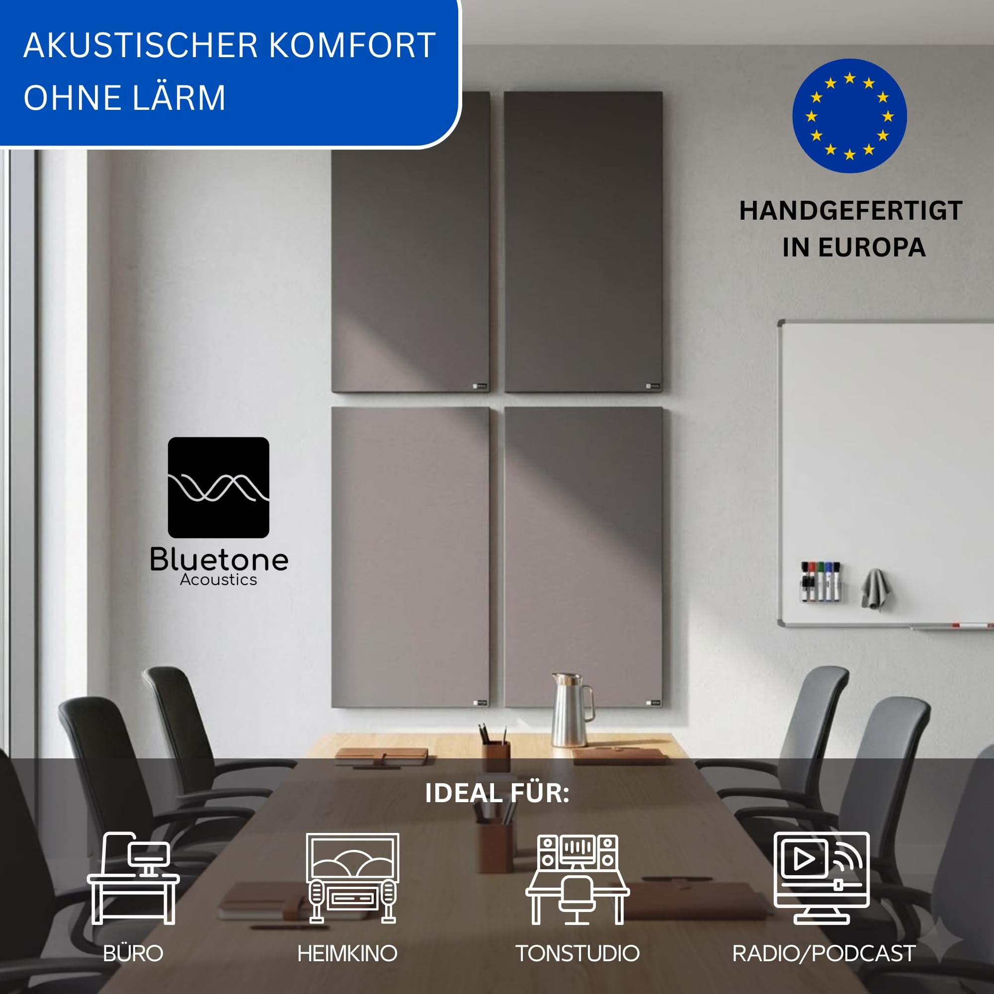 Bluetone Acoustics Wall Panel Pro - Professionel Schallabsorber - Akustikpaneele für die Raumakustik - Akustikplatten und absorber - Acoustic Panel - Akustikelemente (100x50x5cm, Türkis)