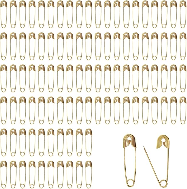 DBOO 100 Pieces Safety Pins - Mini Pins 18mm Brass Metal Sewing Art Craft Size Tiny Tag Dress Pin (Gold)