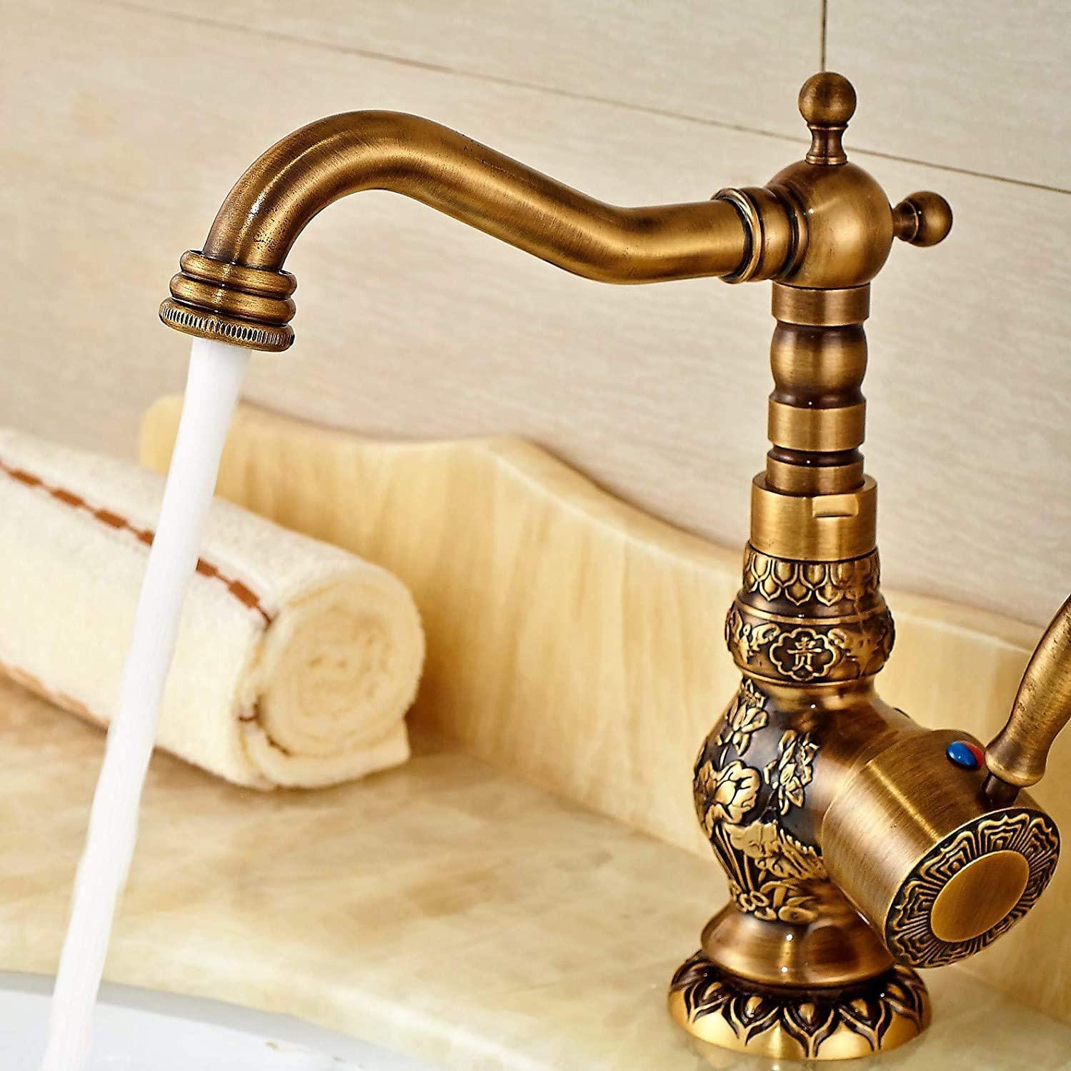 Antiker Einhebelmischer für Küche Bad Armatur Messing mit keramischer Kartusche schwenkbarer Rohrauslauf Wasserhahn Einlochmontage