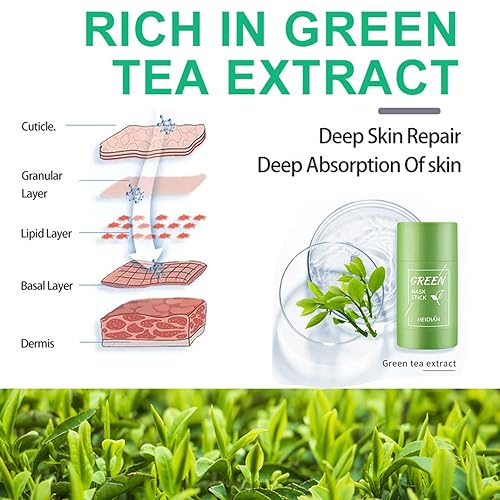 Miniatura 3 de Green Tea Mask Stick 2 Packs Green Tea Deep Cleanse Mask Stick Natural Green Tea Mask Blackhead Remover for Deep Pore Cleansing Moisturizing