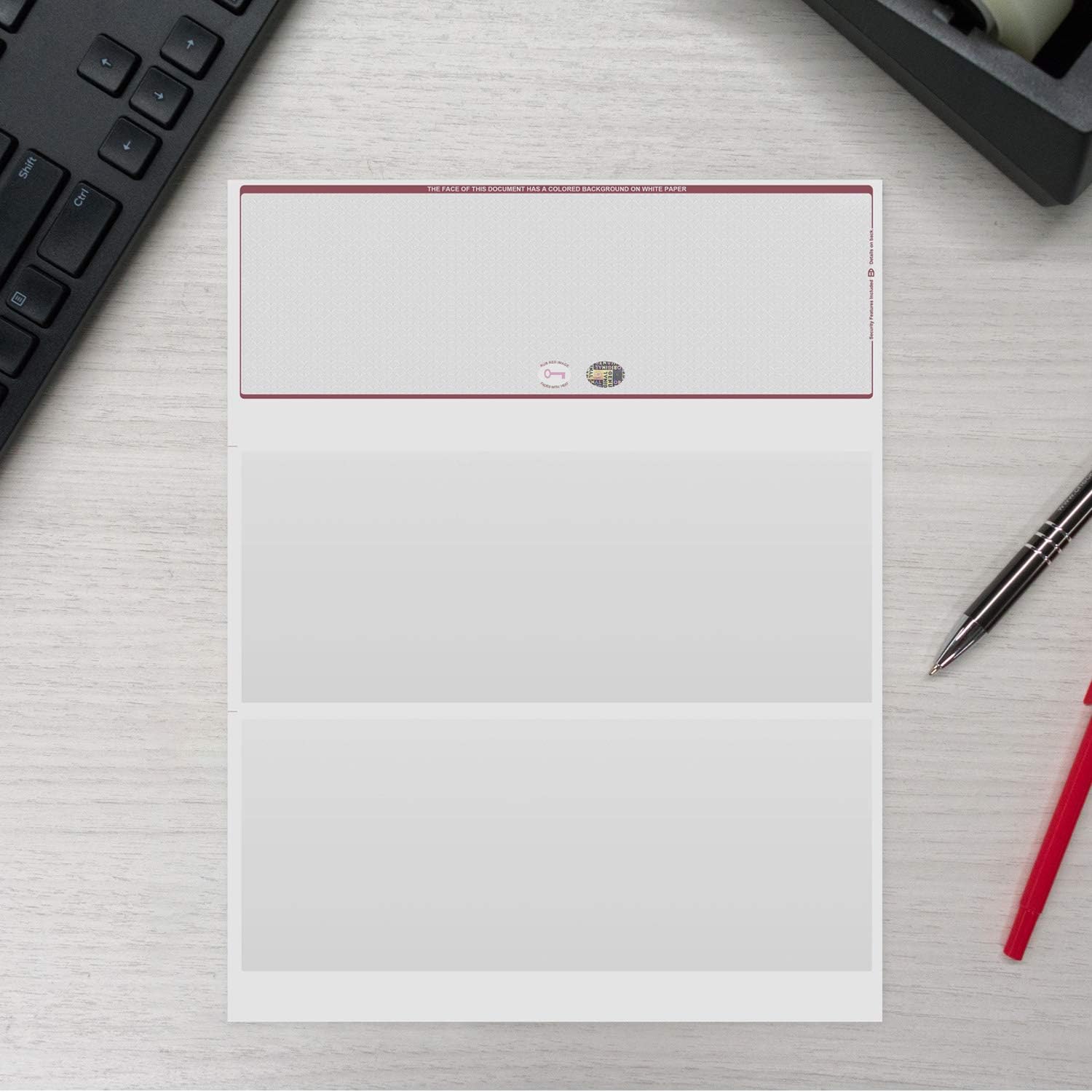 Blank Hologram Top Computer Checks, Blank Top Hologram Laser Checks with Perforated Vouchers, Qty. 250 Burgundy : Office Products