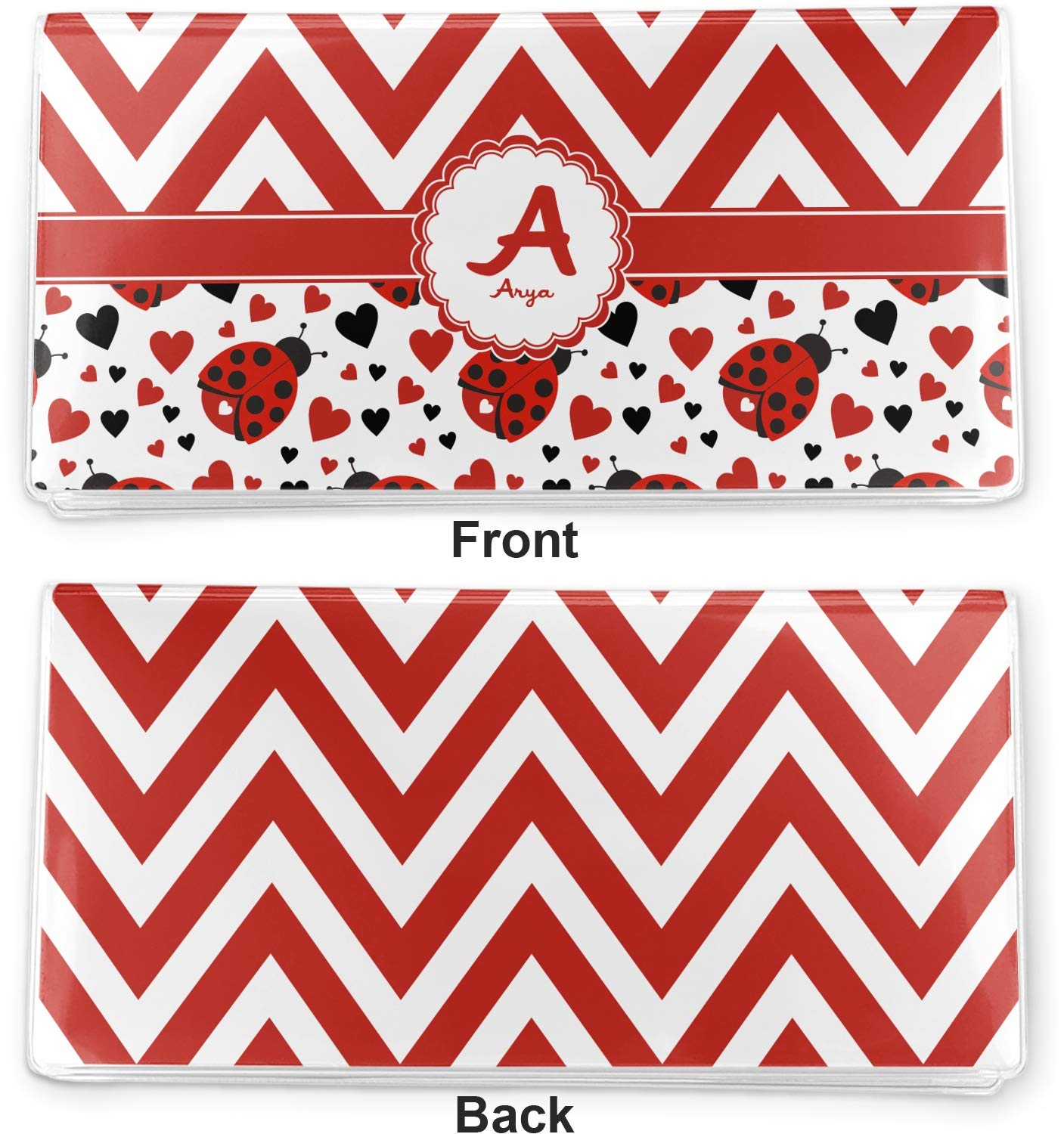 Personalized Ladybugs & Chevron Vinyl Checkbook Cover