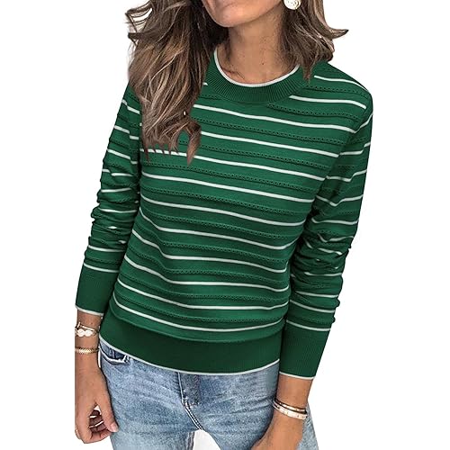 Arach&Cloz Women Winter Striped Sweater Long Sleeve Crew Neck Pullover Tops Trendy Dressy Business Casual Outfit Fashion 2024