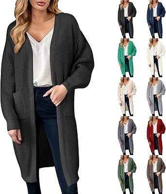 YOLAI Long Sweater Cardigans for Women Open Cozy Fall Winter Chunky Elegant Knit Coat Plus Size Warm Cardigan with Pocket