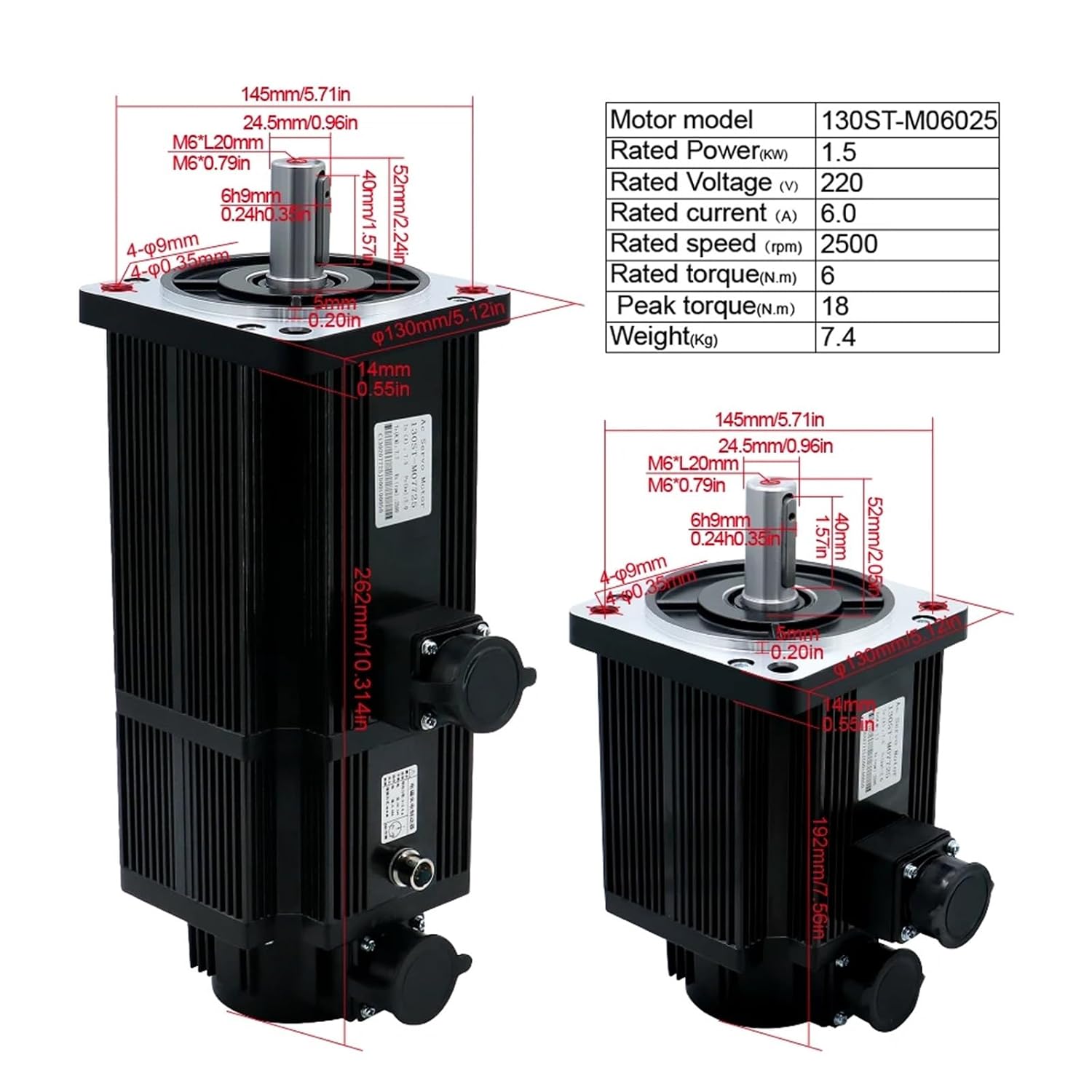 1pc 1.5KW 220VAC 110ST M05030 130ST M06025 M10015 5Nm 6Nm 10N Servo Motor with T3DF-L30F-RABF Engine Drive for Mill Engraver(No Brake,130ST 6Nm)