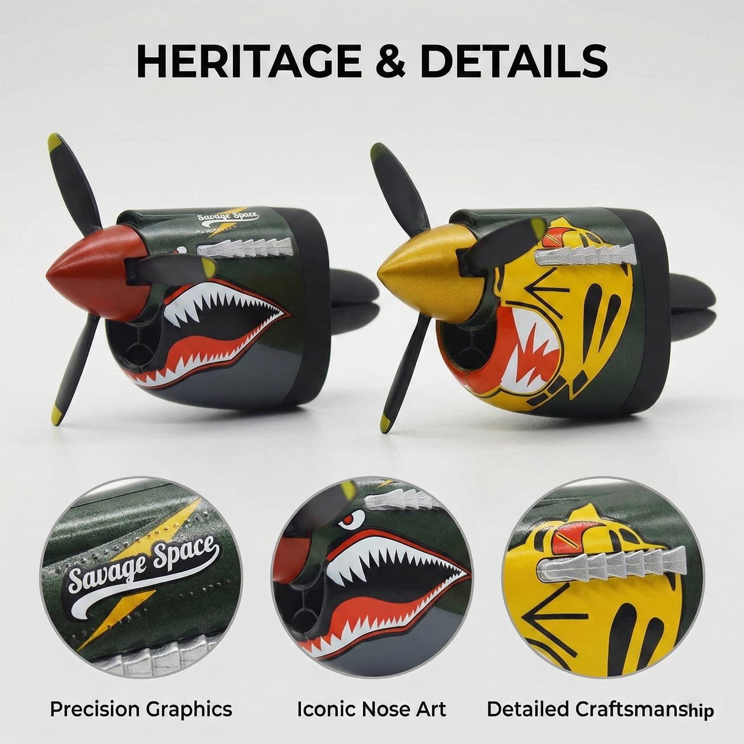P-40 Warhawk Car Air Freshener with Spinning Propeller - Vent Clip Dashboard Decor for Men, Long Lasting Odor Eliminator & Aviation Gift (style-A-2PCS)