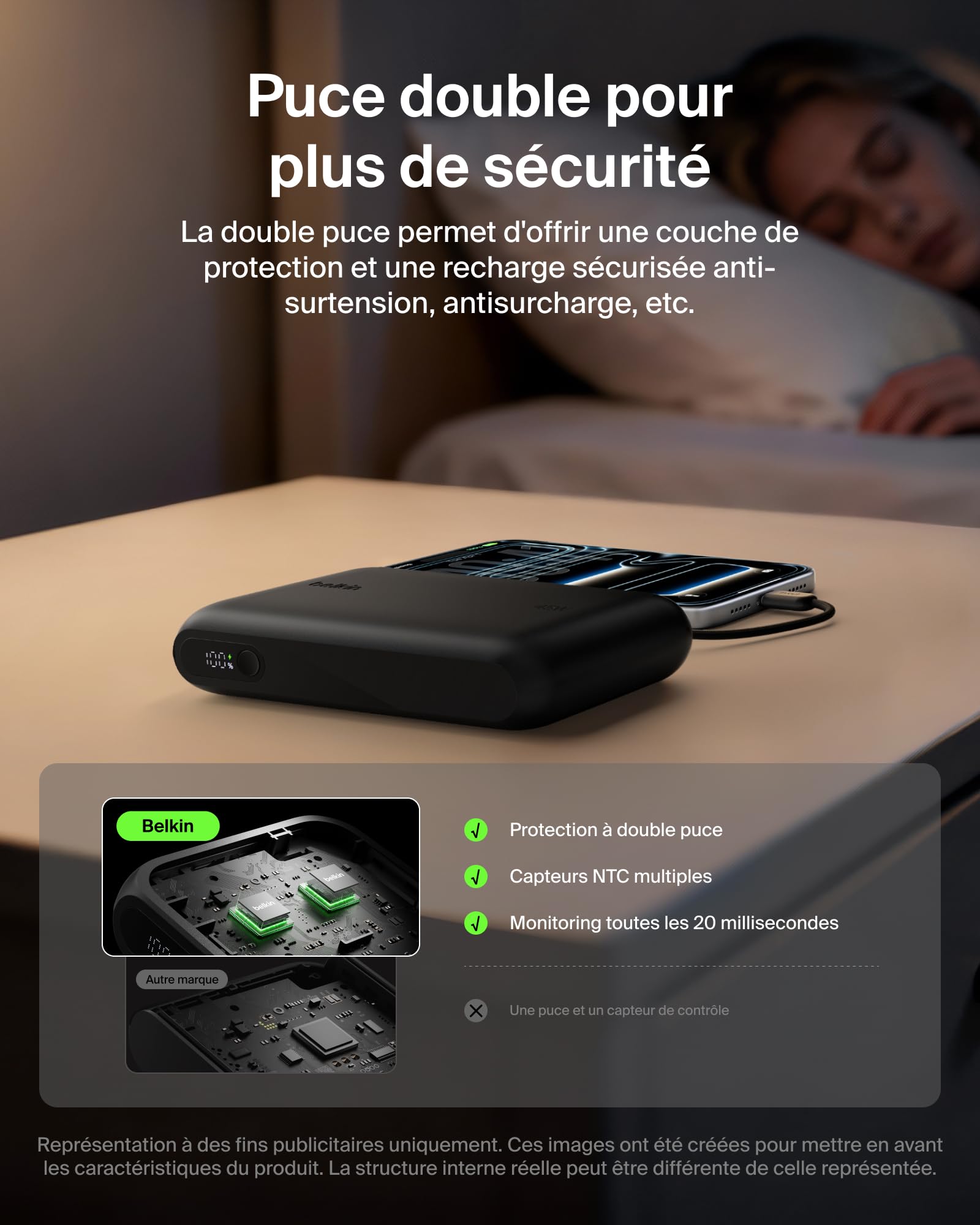 Belkin UltraCharge Batterie Externe 20K avec Câble USB-C Et Écran - Noir