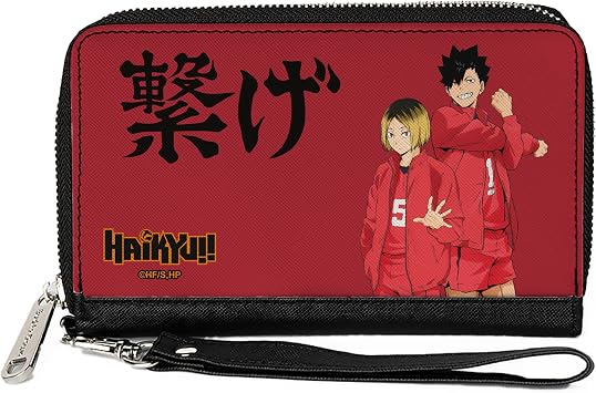 Buckle-Down Haikyu Wallet, Zip Around, Nekoma High School Kozume and Kuroo Connect Pose Red, Vegan Leather