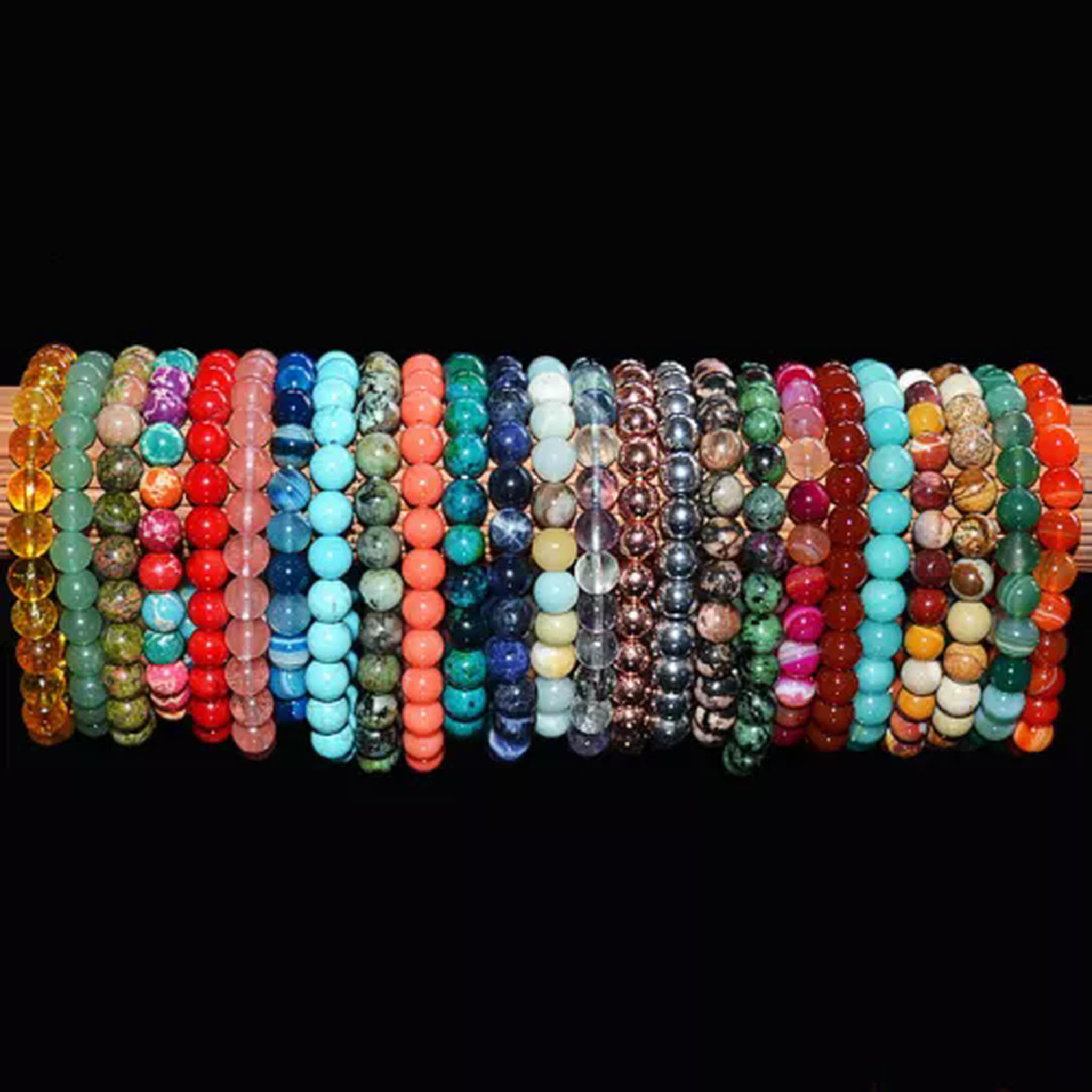 Pulsera elástica de Cuentas Redondas de Piedras Preciosas Naturales, Hecha a Mano, de 4 mm, 6 mm, 8 mm y 10 mm (7,5" - 10 mm - 31 larvikita labradorita)