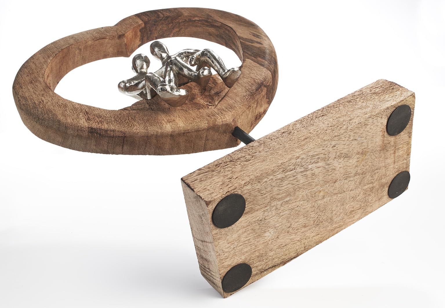 Kobolo Dekofigur Soul | 26x10x37 cm | braun & Silber | handgefertigte Holzskulptur mit Metallfiguren | Zeitloses Wohnaccessoire, Dekoration aus Holz | stilvolles Dekoobjekt für Dein Zuhause
