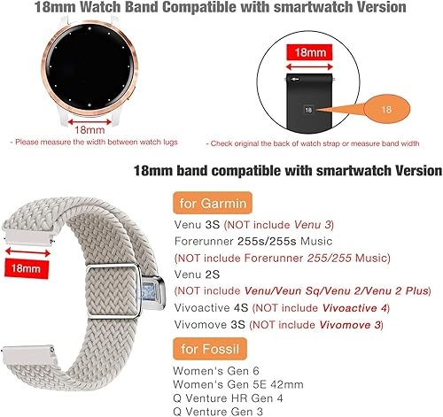 Miniatura 2 de Abanen Correa de reloj trenzada de nailon elástico para Garmin Venu 2S  Vivoactive 4S  Vivomove 3SVenu 3S, correa elástica suave de 0.709 in con