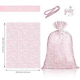 Loveinside Pink Jumbo Large Plastic Gift Bag, Baby Girl Design Plastic Bag with Tag and Tie for Birthday, Baby Shower and Holiday, 56 x 36, 1 Pcs