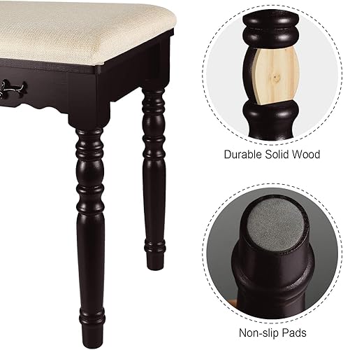 Miniatura 3 de URFORESTIC Oak Wood Vanity Stool, Modern Makeup Dressing Stool with Concave Seat Surface,Capacity 300lb, Easy Assembly (Brown)