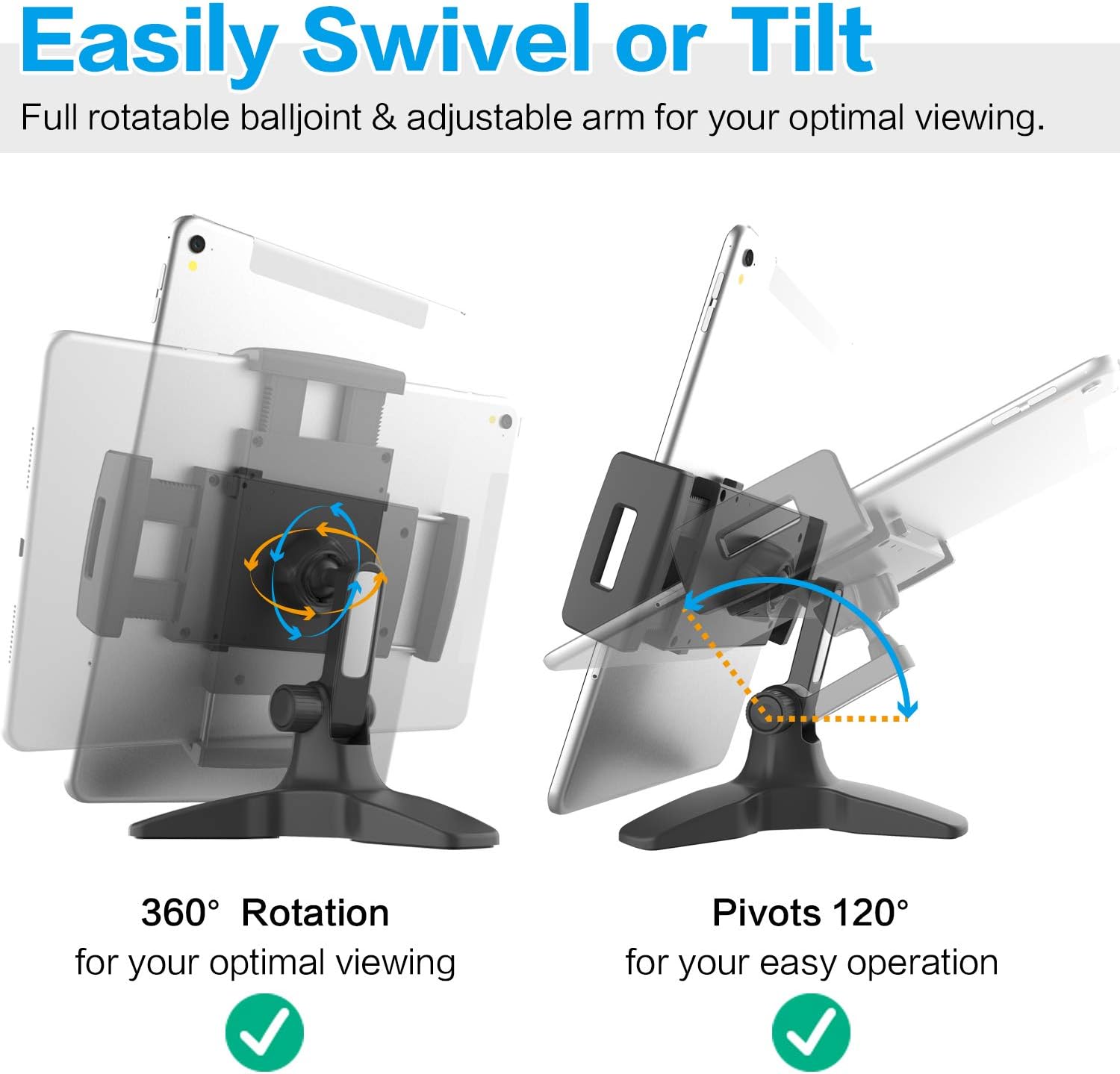 APPS2Car Adjustable Tablet Stand Holder for Desk with Heavy Duty Tripod Base