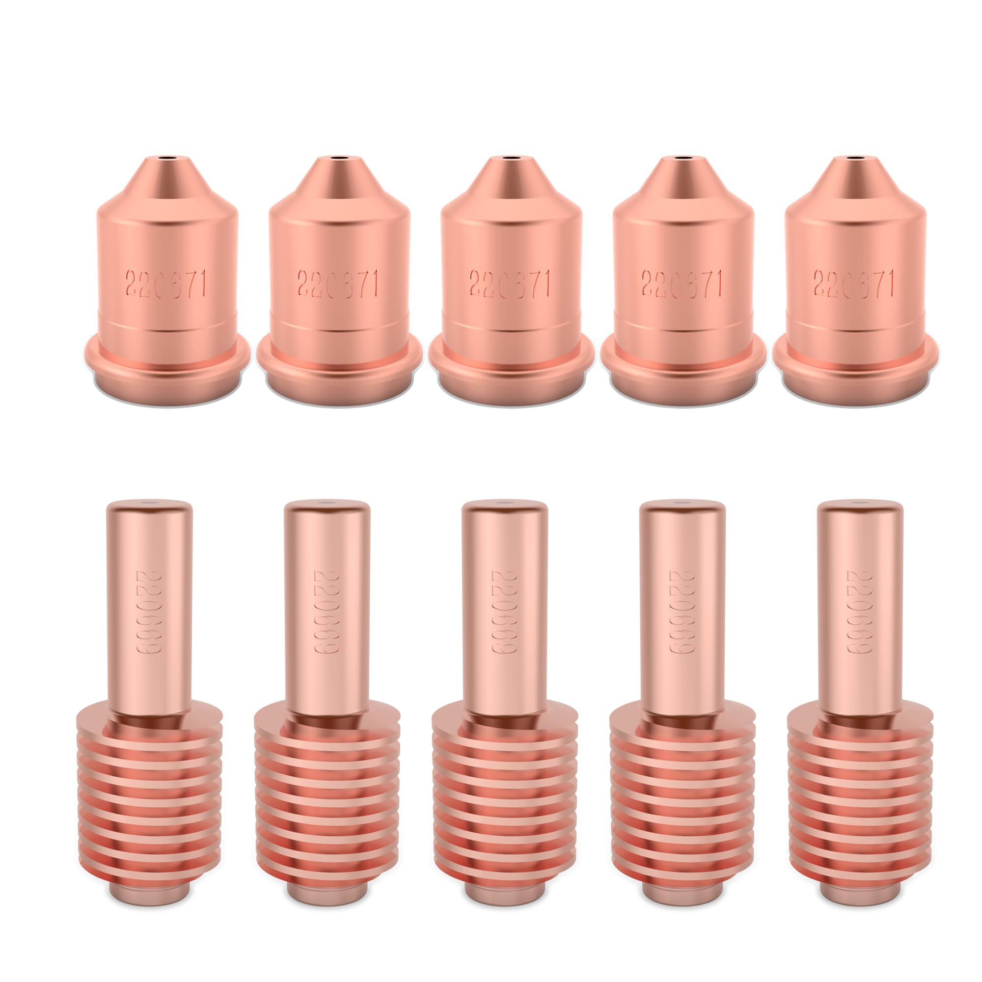 KEMAO 5Pcs 220671 Plasma Mechanized Cutting Nozzle & 5Pcs 220669 Plasma Electrode Tips Fit for PMX45 Plasma Cutting Torch Consumables