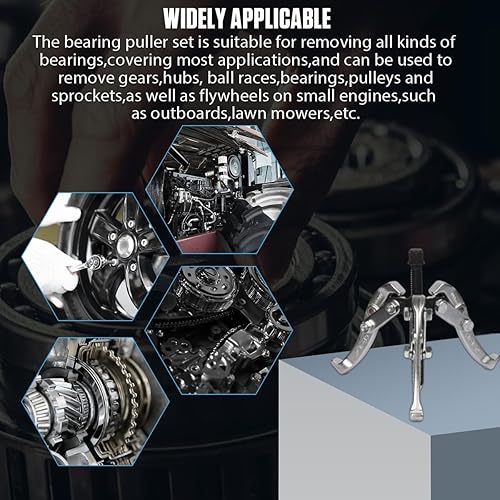 Miniatura 8 de Juego de extractor de engranajes 23 Juego de extractor de mordazas de 3, 4, 6 pulgadas, 8 pulgadas, herramienta de extracción de polea de doble