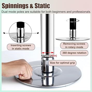 Adjustable Portable Dance Pole - 7-10 ft Spinning & Static Stripper Pole for Home Fitness, Professional Quality with Extension Base, Perfect for Workout & Performance