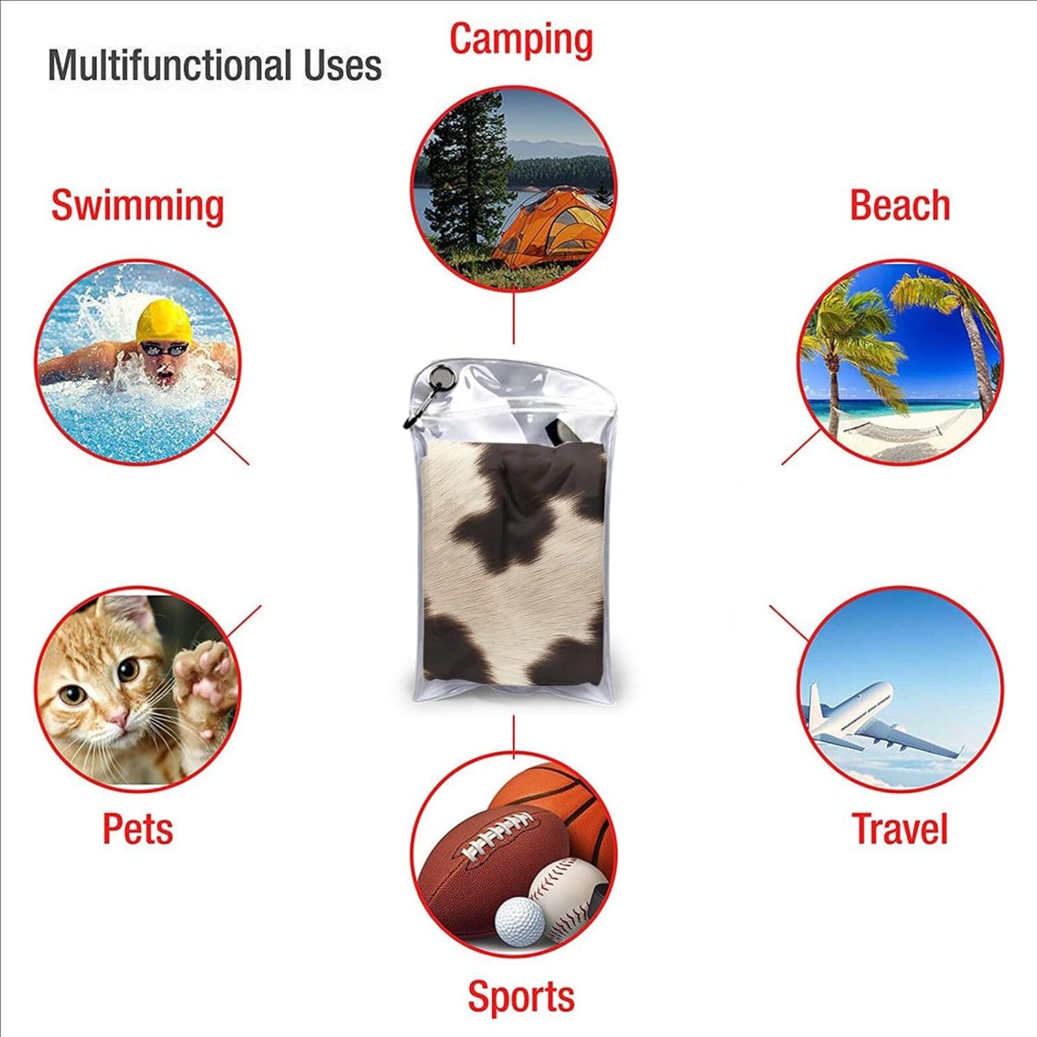 KHiry Microfiber Towel Beach Towels Brown Cowhide Quick Dry Towel Soft Lightweight Travel Towels Absorbent Large Easy Pack Travel Things Beach Blanket for Gym Sports Swimming