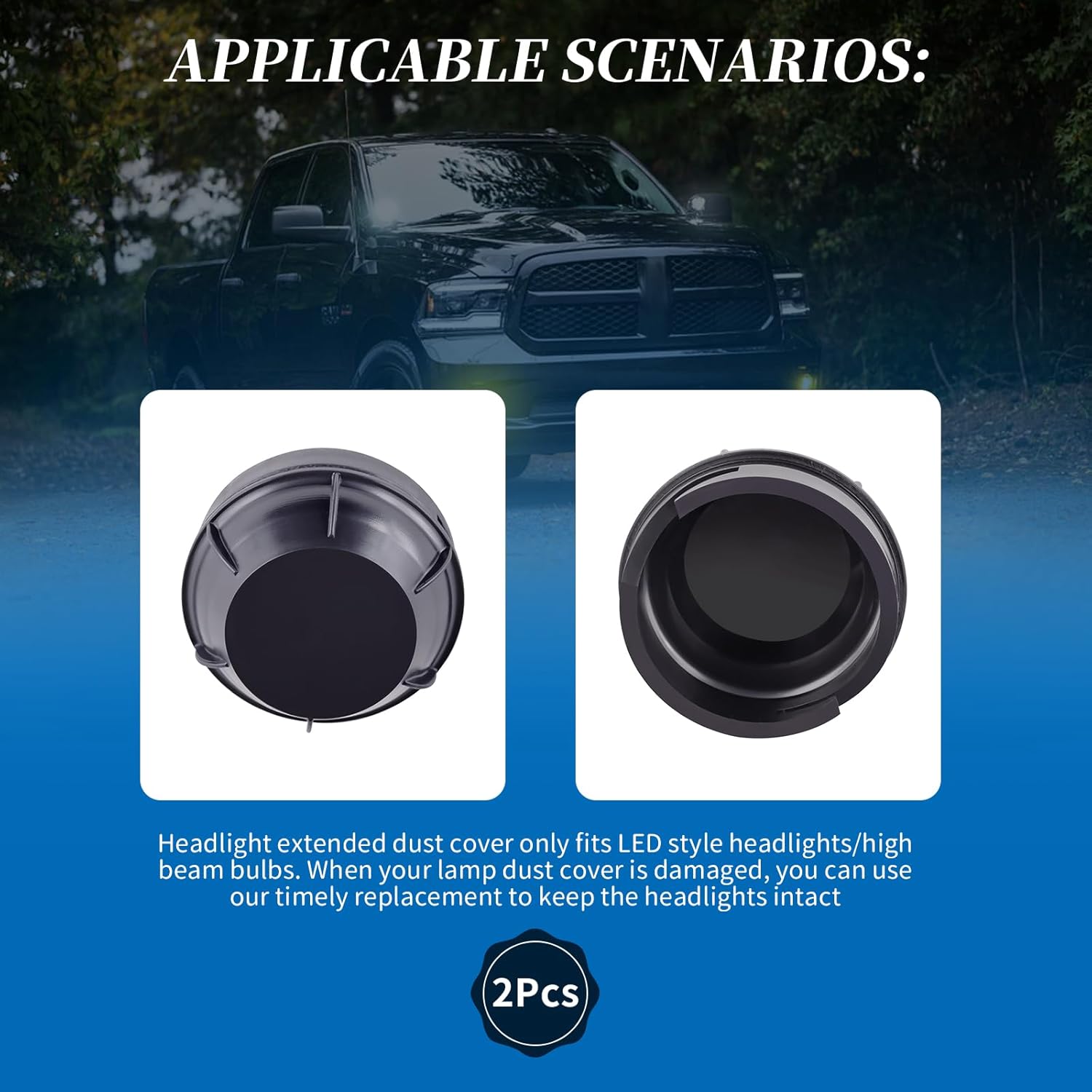 2Pcs Headlight Extended Dust Cover Compatible with 2012 2013 2014 2015 2016 2017 2018 Ram 1500/2500 / 3500,for LED Style Headlights/Highbeam Bulbs Only (2)