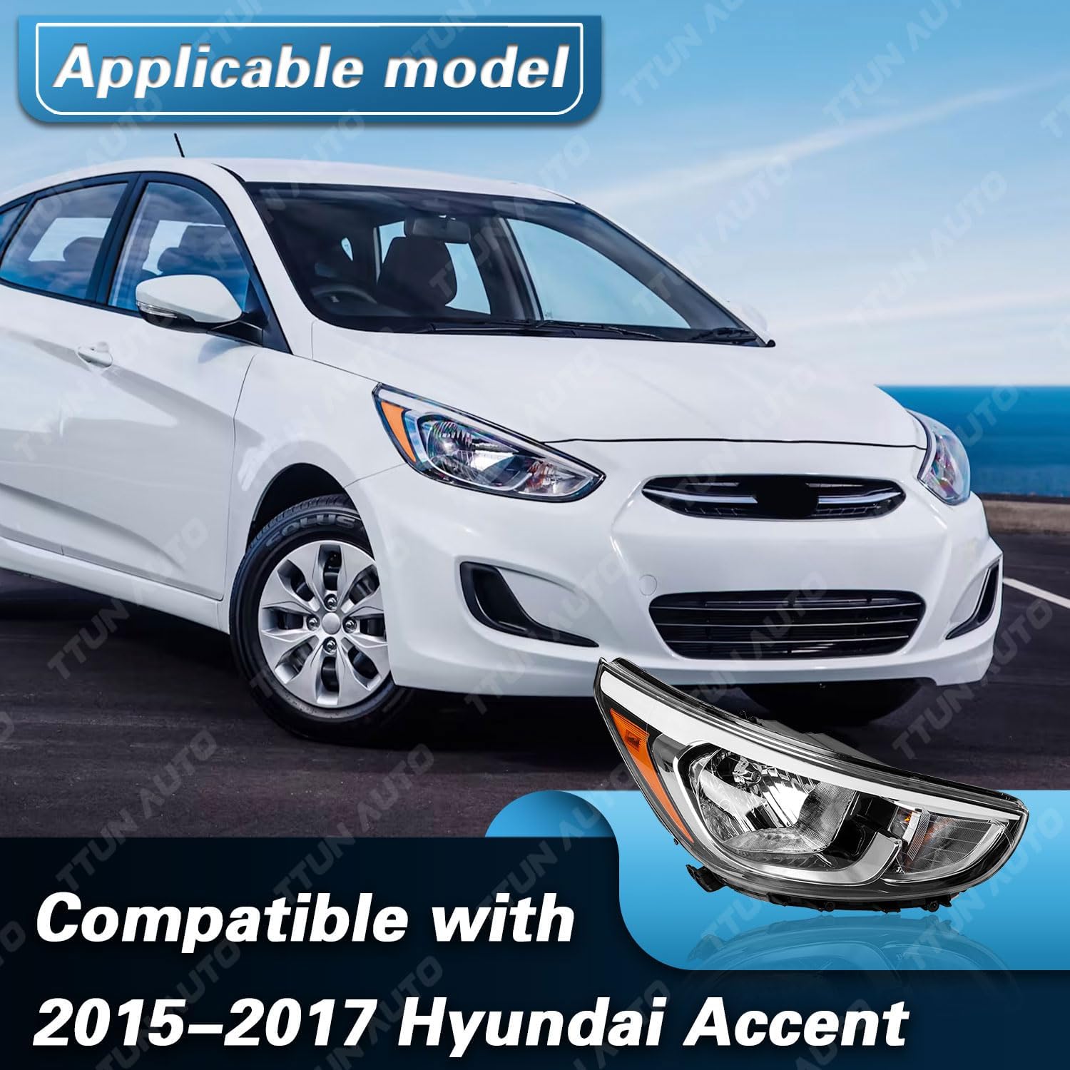Compatible with 2015-2017 Hyundai Accent Headlights with Halogen Bulbs 921021R710(Passenger Side)