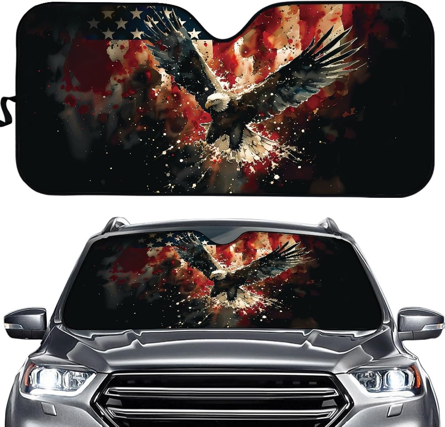 Amzbeauty Flames Black Print Universal Front Sunshade UV Ray Protection Keeps Interior Cool Quick Install