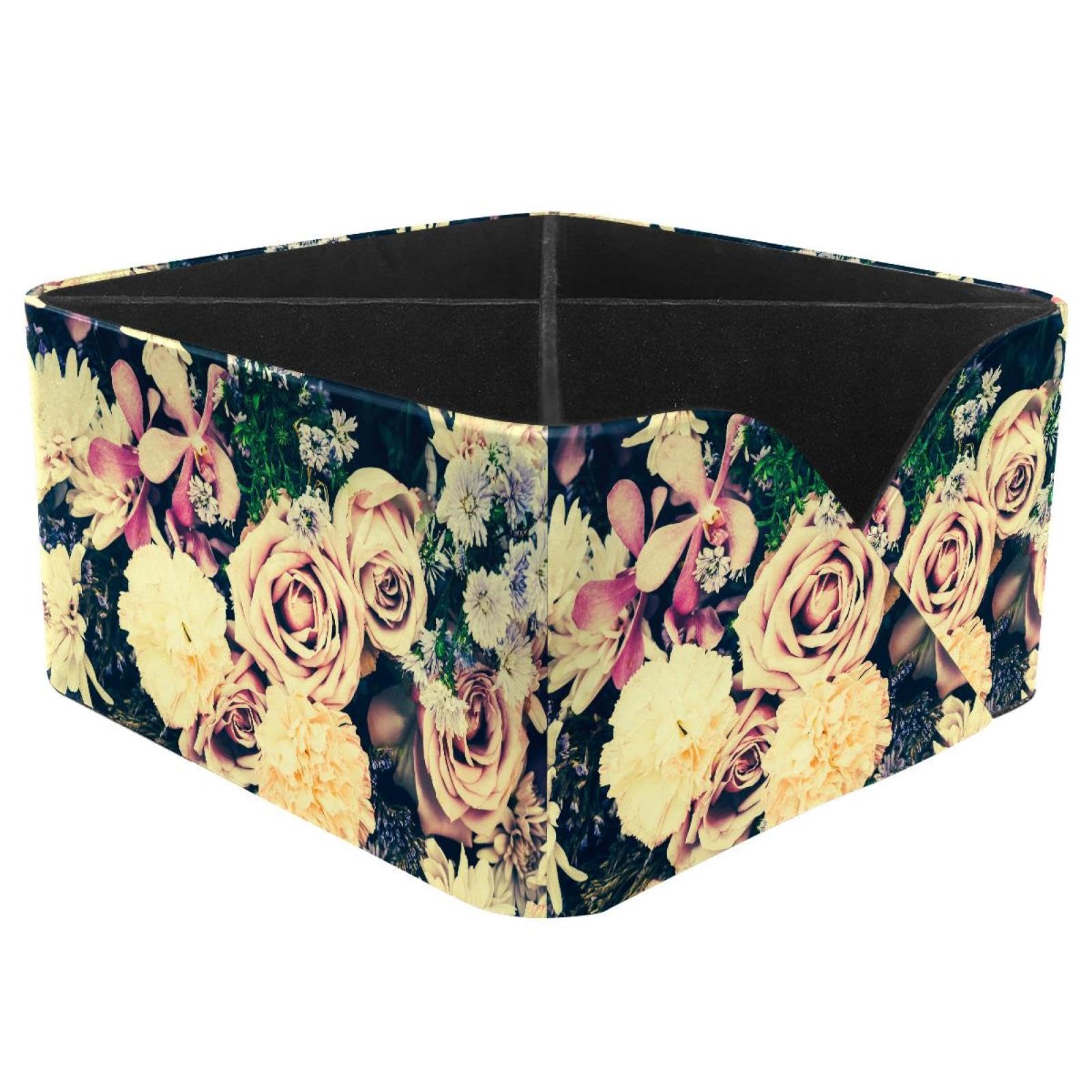 KengjuTesu Flowers Desktop Organizer Pen Holder, Rectangular Pencil Cup for Office, Study and Makeup Stations
