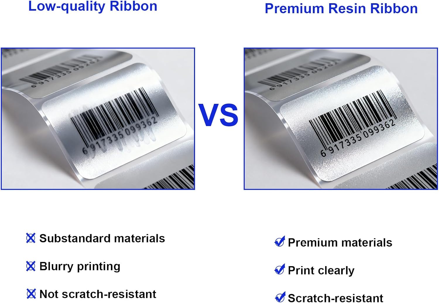 3 Rolls 2.24" x 244' Premium Resin Ribbon, 57mm x 74m Black Thermal Transfer Ribbon - Compatible with Zebra TLP2824, TSC, GoDex, Honeywell 2" Desktop Label Printers, 1/2" Core