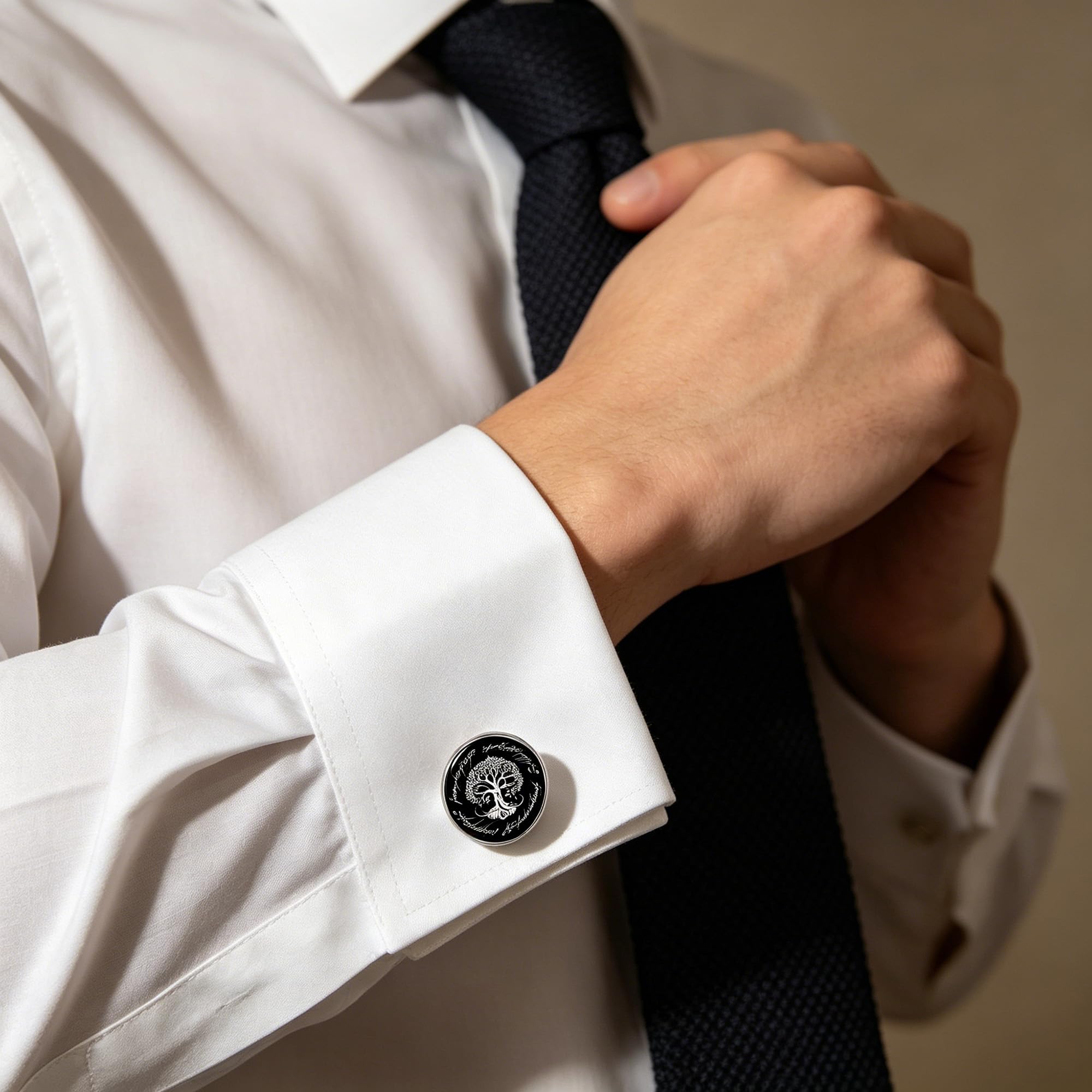 Kooer Cufflinks For Men, White Tree Cufflinks Wedding Christmas Tree of Life Cuff Links Gift For Men Father Dad Husband