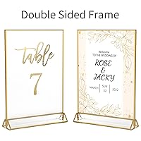 Vista 4 de NIUBEE Paquete de 6 soportes de acrílico transparente de 4 x 6 con bordes dorados y soporte vertical, soportes de menú de mesa de doble cara marcos