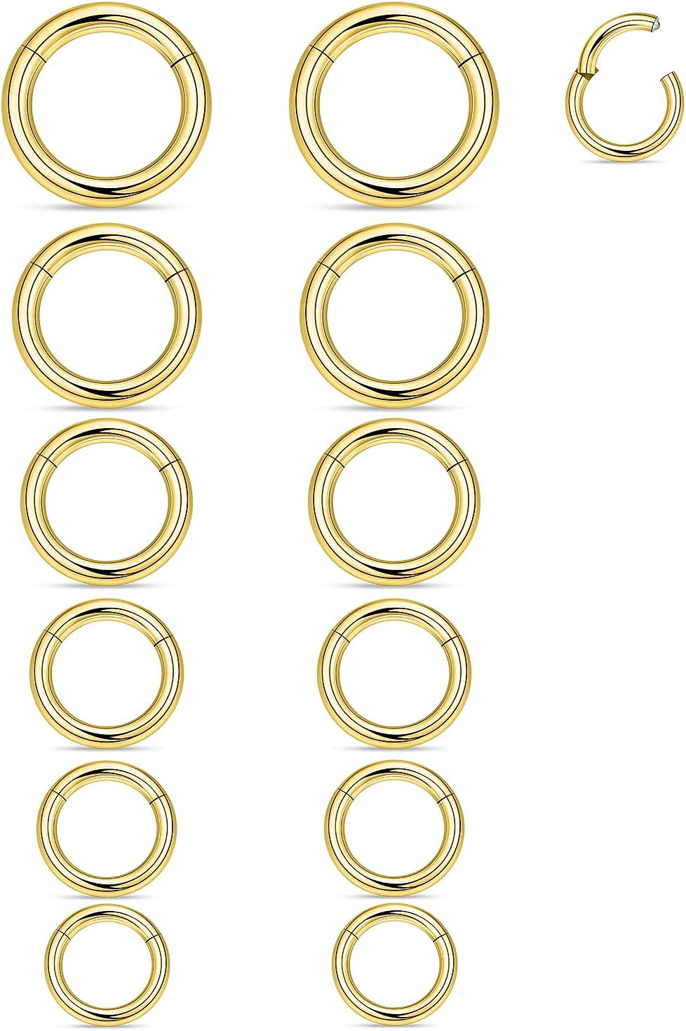 Ocptiy 20G-2G Surgical Steel Hinged Clicker Septum Nose Rings Gauges Earrings Seamless Hoops Eyebrow Lip Ring Cliker Helix Tragus Daith Rook Earrings for Women Men