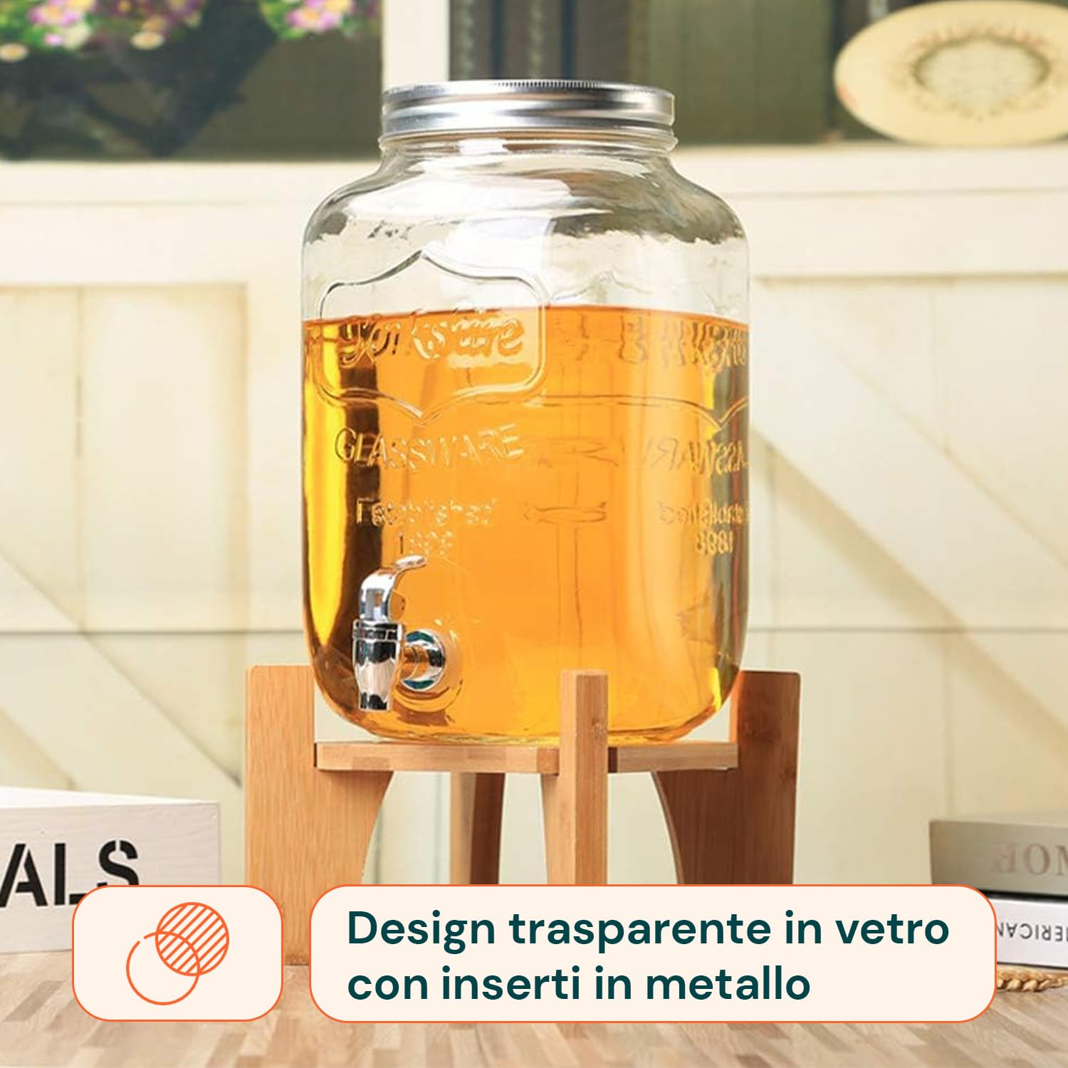 Avilia Dispenser Bevande in Vetro 8 Litri Rubinetto Acciaio Inox per Acqua e Bibite con Infusore