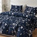 Reine de la couverture de coudée, couverture de couette florale, 3 Pièce respirante Couvercle de couette Reine avec fermeture à glissière, 4 Cravates d'angle, (90x90 De pouce, bleu)