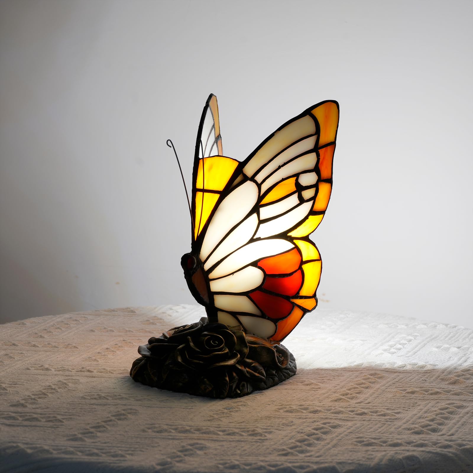 NUODITOS Butterfly Tiffany Lamp Stained Glass Bedside Table Lamp Small Accent Night Light for Living Bedroom Colorful Rustic Tiffany Style Animal Desk Lamp for Home Decoration - Image 2