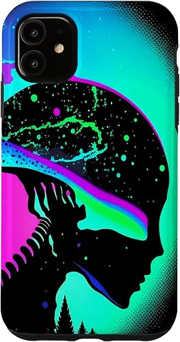 Vista 10 de iPhone 11 Pro Max Trippy Vaporwave Alien Head Skull Dripping Paint UFO Art Case
