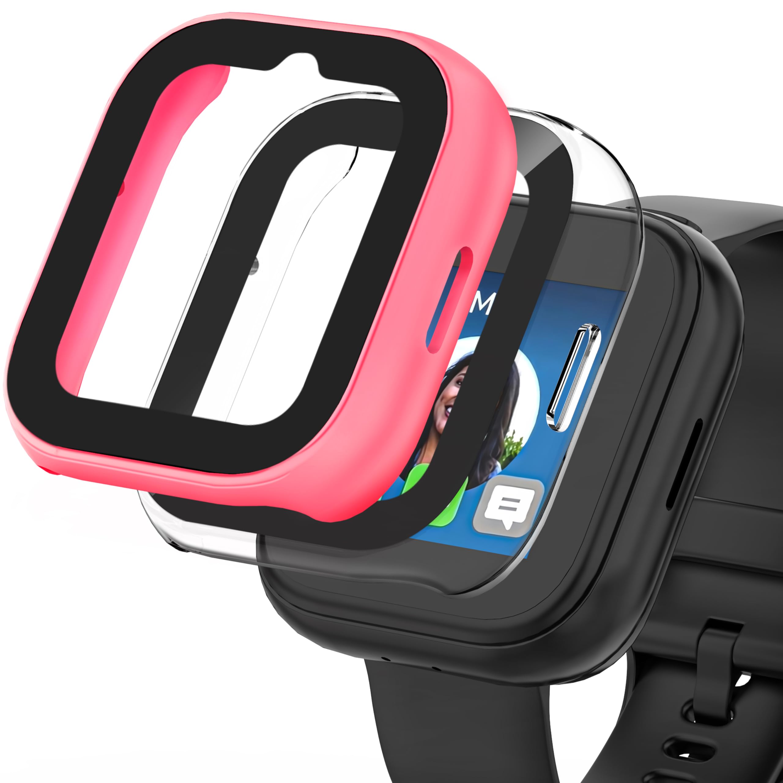 2 x Displayschutzfolie für Sync Up Kids Watch 2, Hart-PC-Schutzhülle, Stoßschutz, gehärtetes Glas, Zubehör für SyncUp Kids Watch 2, transparent + rosa