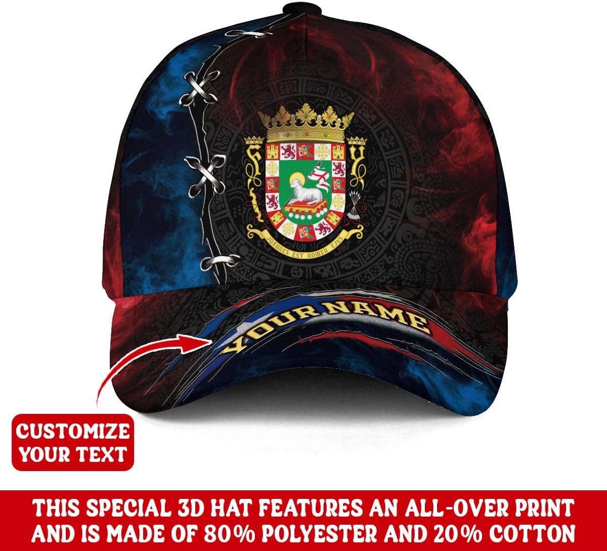 Personalized Puerto Ricans Caps for Men, Custom Name Puerto Rico Baseball Cap, Customized Puerto Rico Baseball Hat