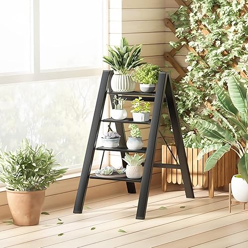 Miniatura 6 de Step Ladder, RIKADE Taburete plegable con pedal antideslizante ancho, escalera ligera portátil de aluminio para uso doméstico y oficina, taburete de