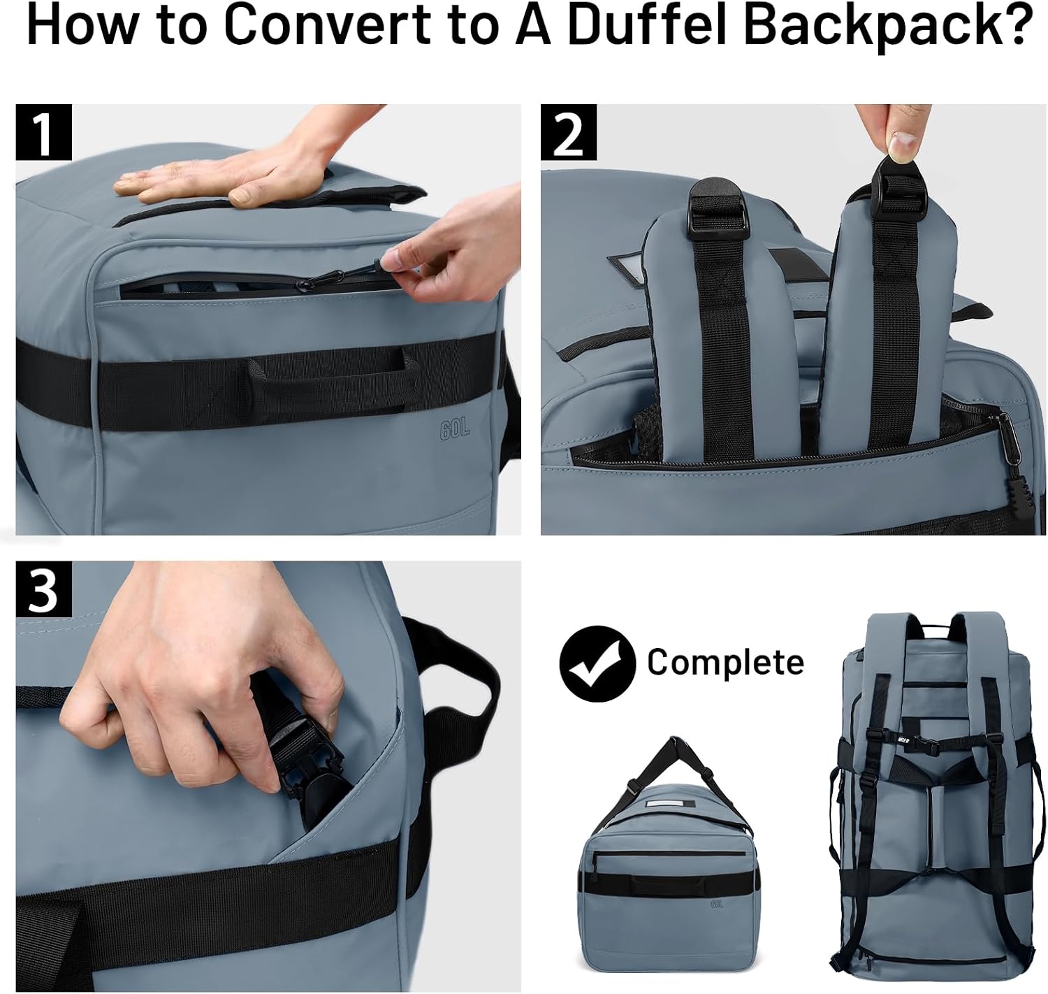 MIER Water Resistant Backpack Duffle Heavy Duty Convertible Duffle Bag with Backpack Straps for Gym, Sports, Travel
