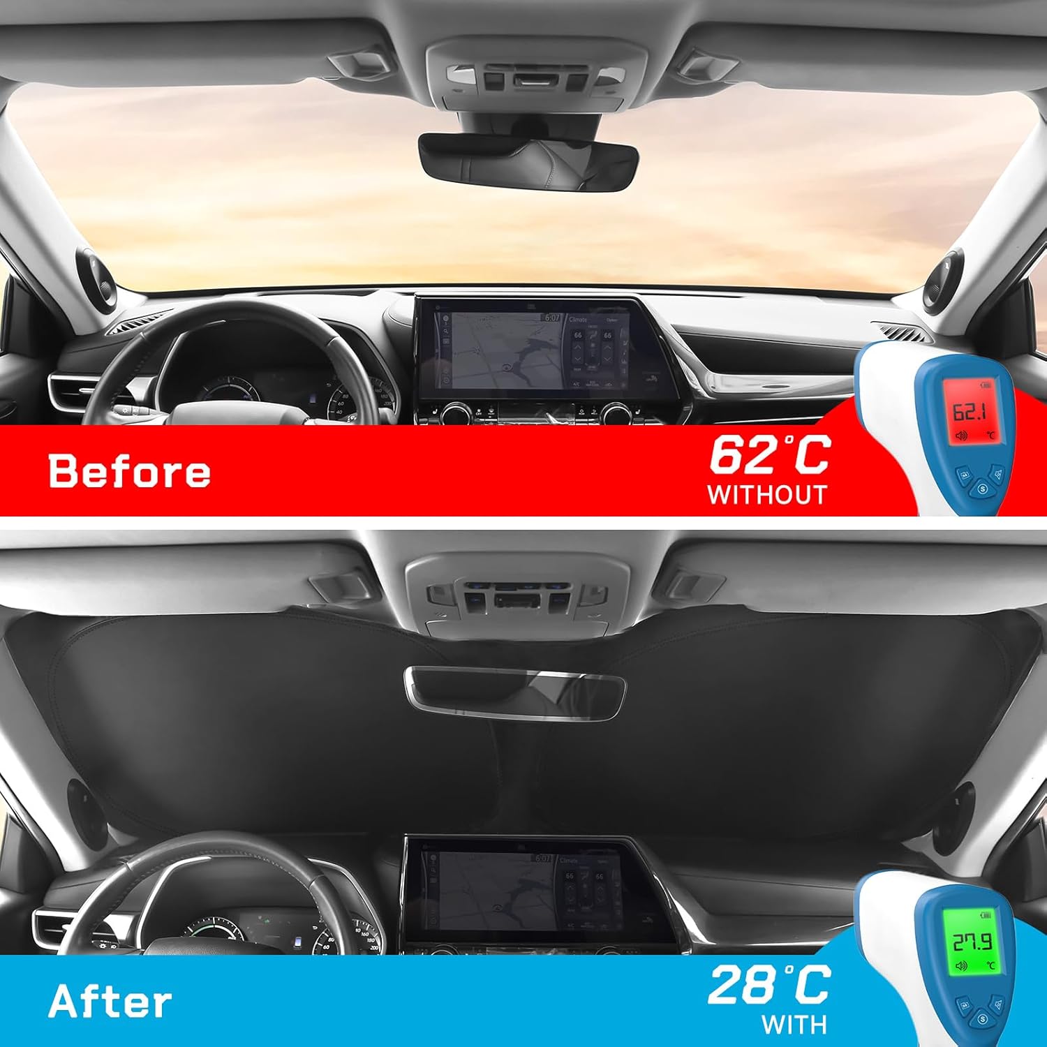 Upgraded Windshield Sunshade for Honda 2007-2022 CRV Foldable Accessories Folding Sun Shade Windshield Heat UV Rays Visor Protection