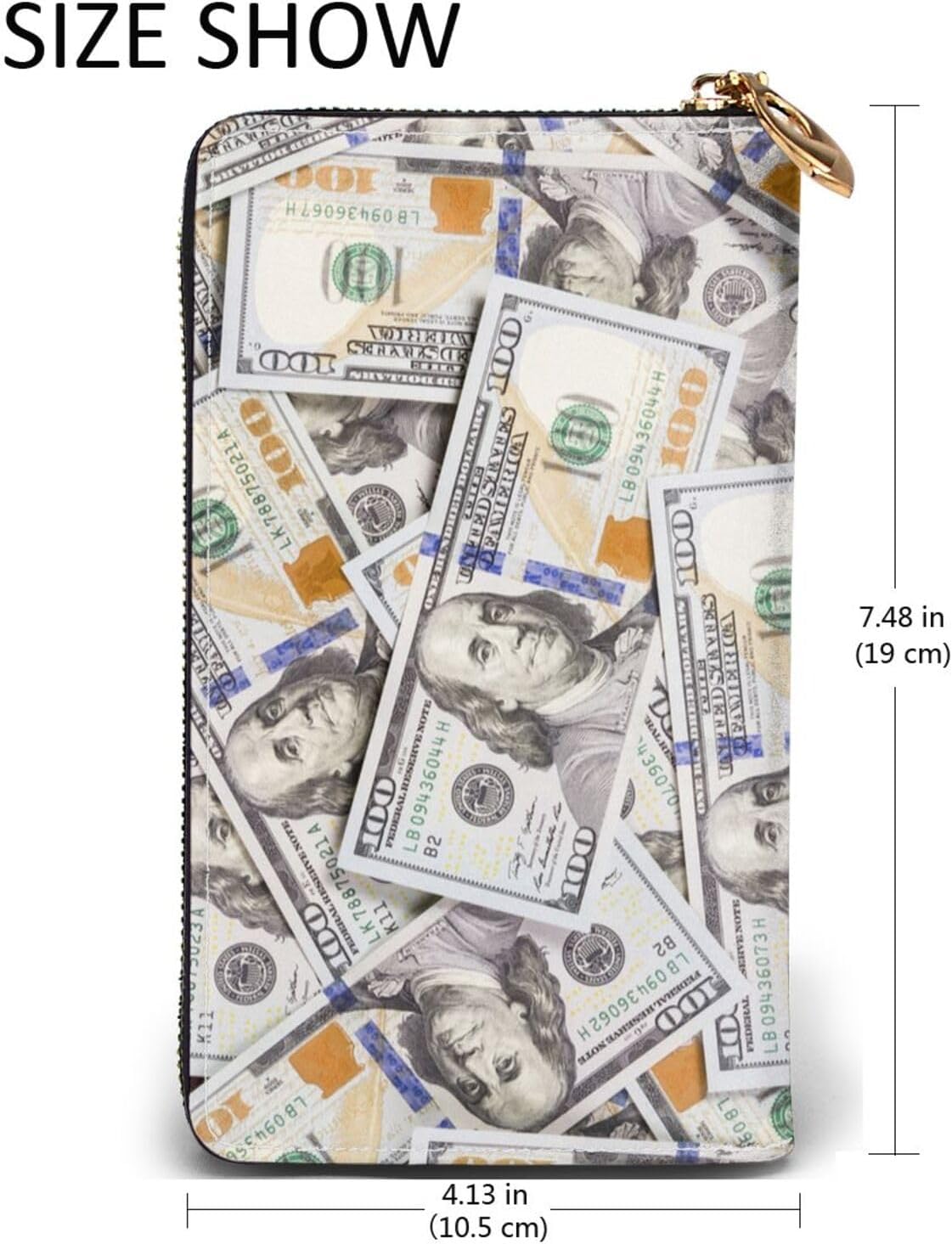 Funny Us Bill Dollars Money Leather Wallet Phone Credit Card Money Holder with Many Rooms Zipper Purse for Women Men image 4