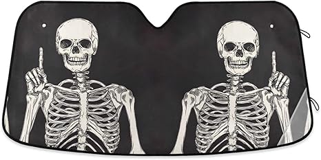 Funny Skeleton Skull Sugar C Black Windshield Sunshade Car Sun Shade Front Window Shade for Truck SUV Blocks UV Rays Sun Reflector Visor Protector Accordion Folding