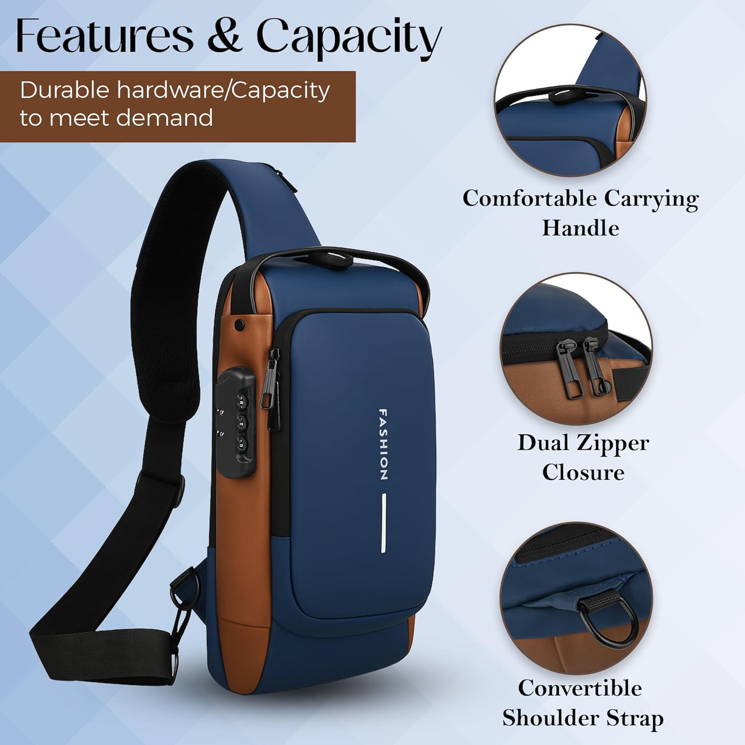 Unisex Anti-Theft Sling Bag with USB Port, Water-Resistant Crossbody Chest Backpack for Travel & Work - Image 3