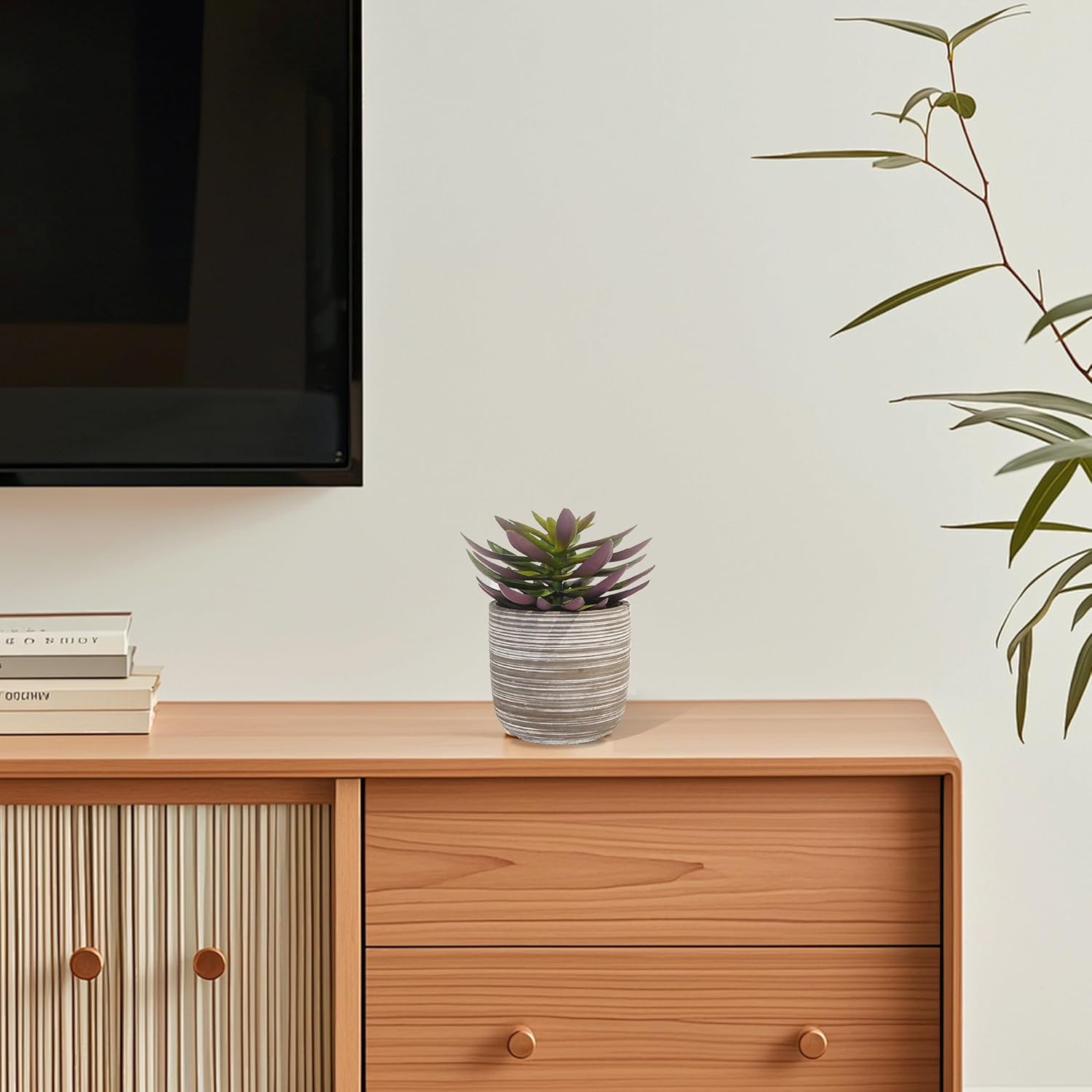 Potted Fake Succulent, 7.5” Artificial Succulents in Cement Bowl Faux Realistic Greenery Plant for Home Office Desk Bathroom Livingroom Boho Shelves Decoration, Table Centerpieces - Image 7