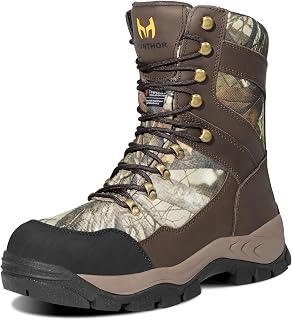 Hunthor Men's 1000G Insulated Hunting Boots - Waterproof Next Camo G2 Leather Hiking Shoes, EVA Midsole for Warm Cold Weather Comfort (7-14)