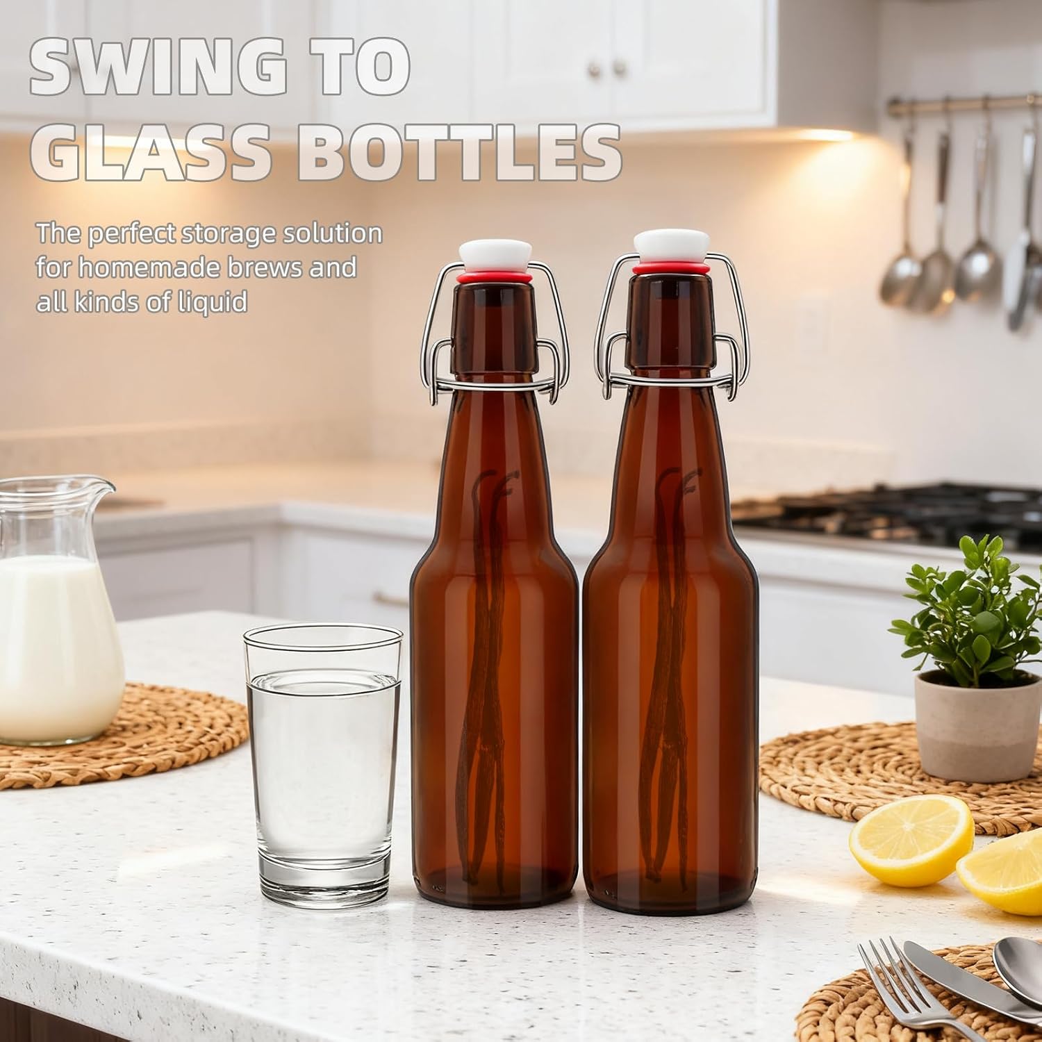 1Pc Amber Swing Top Brewing Bottles with Leak Proof Easy Caps, Glass Beer Bottle Flip Top Bottles For Kombucha, Kefir, Vanilla Extract, Beer (12oz Long Neck)