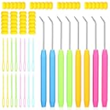 Jxiwfvl Knitting Loom Hook with Soft Grip, Loom Knit Hook Set, More Comfortable Looms Knitting, 8PCS Longer Crochet Hooks Stainless Steel Yarn Hooks with 16 Sewing Needles for Knits Looms & Boards