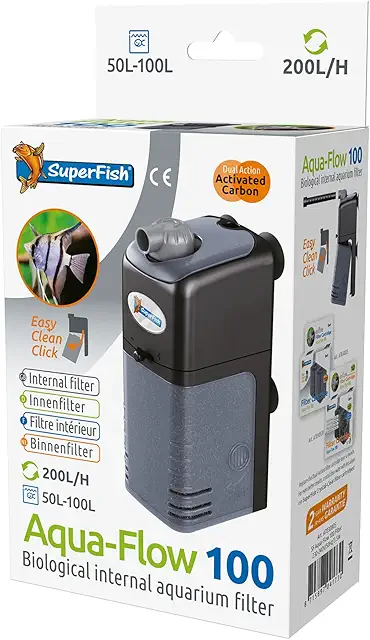 SuperFish Aqua Flow 100 Internal Aquarium Filter 200L/H - Black