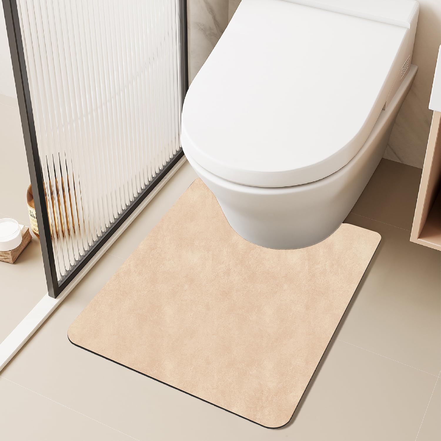 TYUU Toilet Rug, Thin Toilet Rugs U Shaped Washable Non Slip Absorbent Quick Dry Low Pile Toilet Mat, 20"x24" U Shape Beige