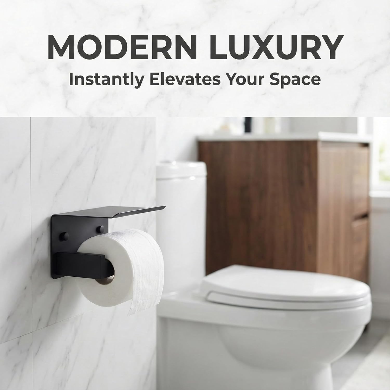 Toilet Paper Holder with Phone Shelf, The Midnight Series - Matte Black Wall Mount Dispenser with Large Storage, Industrial Grade SUS304 Stainless Steel Bathroom Hardware, Rust Proof (Matte Black)